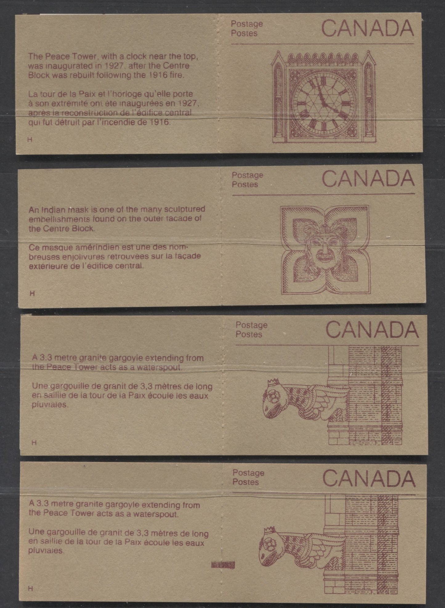 Lot 318 Canada #BK100avar 50c Slate Green, Dark Purple & Dark Blue Parliament Building, 1989 Flag & Wildlife Issue, 8 VFNH Booklets Of 5, 8 Different Cover Designs, DF Cover, LF Panes, Green Bar Is 14mm From Top Perfs, No Tag Bar On 3/1