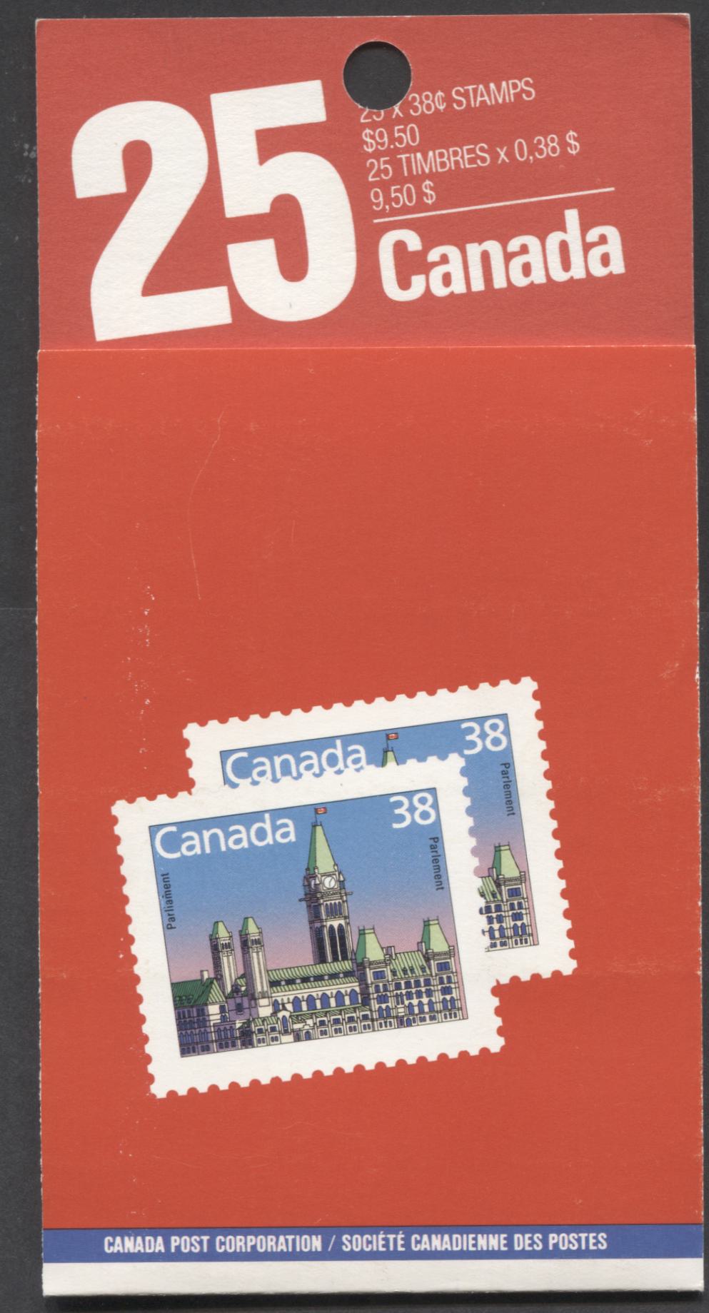 Canada #BK103b 38c Multicolored Parliament Building, 1988 Flag & Wildlife Issue, A VFNH Booklet Of 25 + Labels, DF Matte/Glossy Cover, Lunch Saver Text