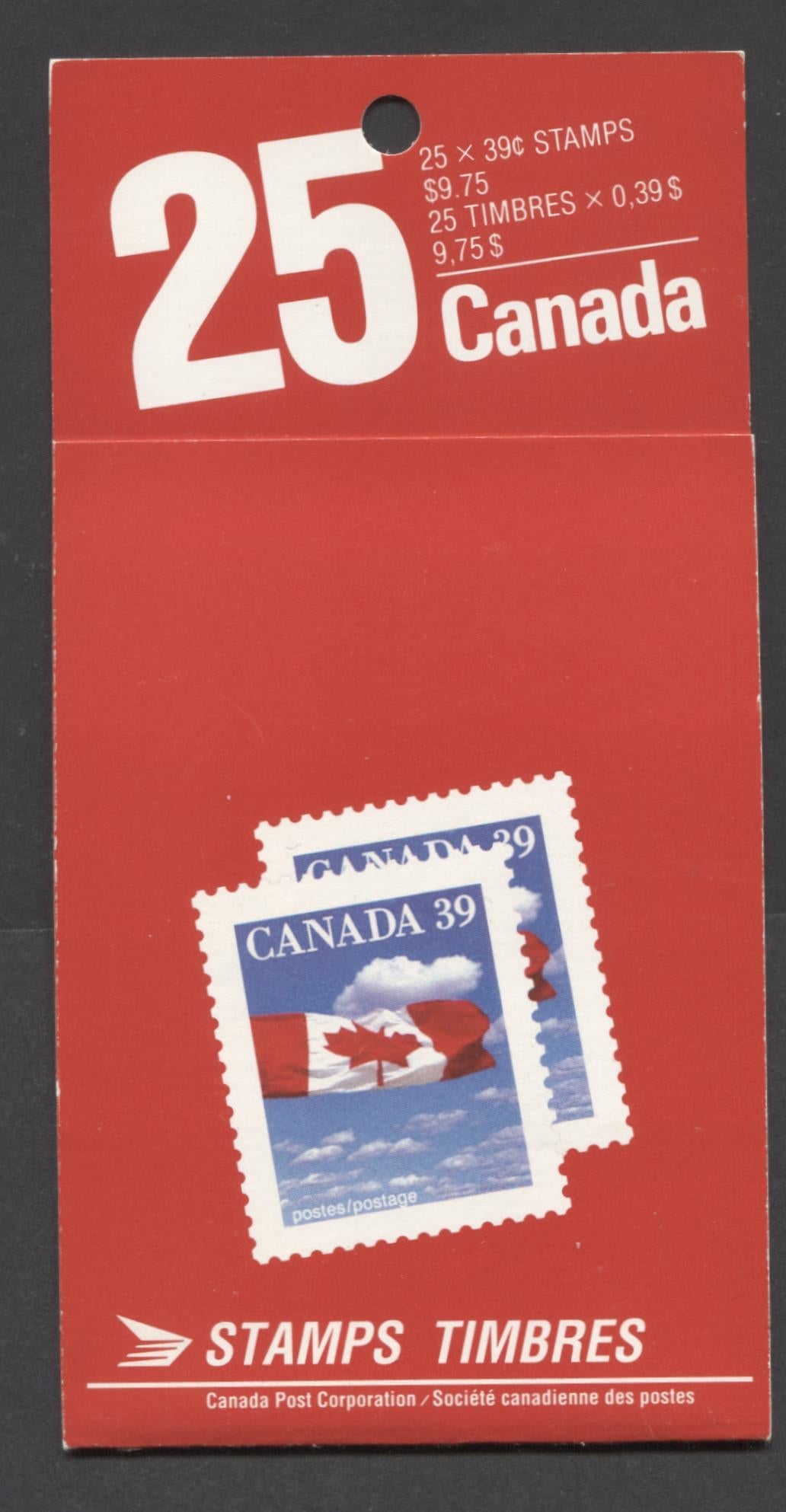 Canada #BK115 39c Multicolored Flag, 1989 Flag & Wildlife Issue, A VFNH Booklet Of 25 With Glossy DF Cover & Priority Post Text