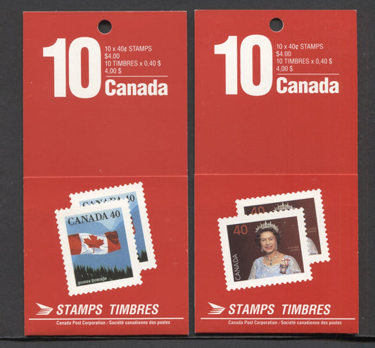 Canada #BK124a, 126 40c Multicolored Flags, 1990 Flag & Wildlife Issue, 2 VFNH Booklets Of 10 With DF Glossy 1990 Souvenir Collection Covers