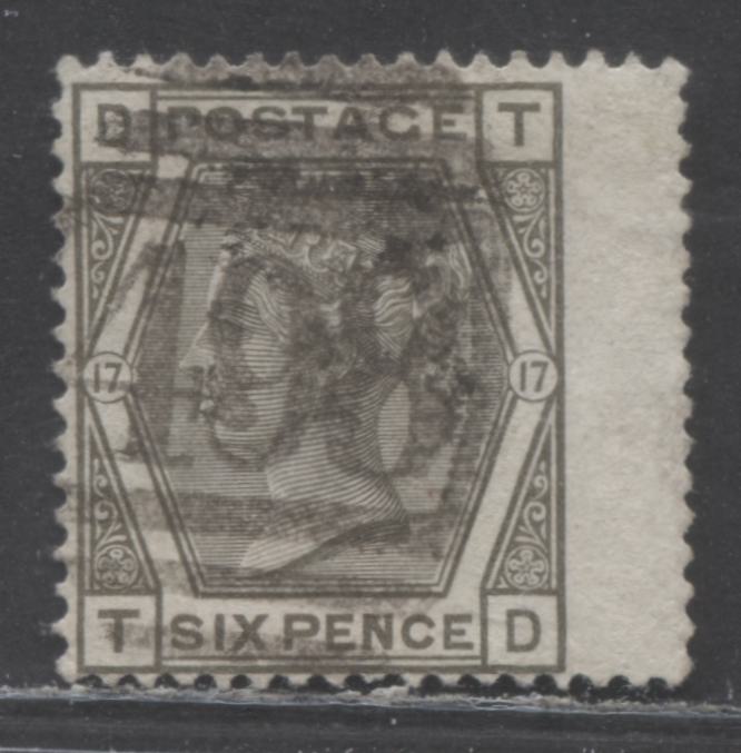 Great Britain SC#62 (SG#147) 6d Grey 1873-1880 Large Coloured Corner Letters, Plate 17 Printing, Spray Of Rose Wmk, #498 Manchester Cancel, A Fine Used Example, Click on Listing to See ALL Pictures, Estimated Value $90