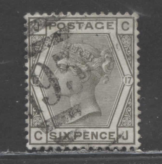 Great Britain SC#62 (SG#147) 6d Grey 1873-1880 Large Coloured Corner Letters, Plate 17 Printing, Spray Of Rose Wmk, #951 Pontypool, Monmouthshire Cancel, A Fine Used Example, Estimated Value $90