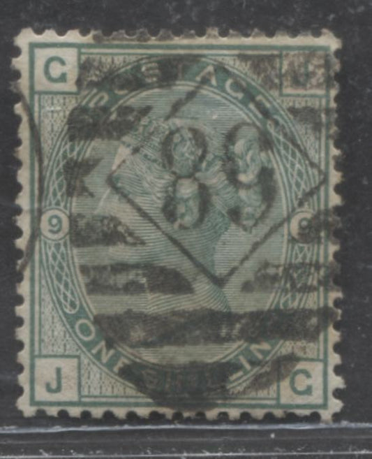 Great Britain SC#64 (SG#150) 1/- Green 1873-1880 Large Coloured Corner Letters, Plate 9 Printing, Spray Of Rose Wmk, A Very Good Used Example, Click on Listing to See ALL Pictures, Estimated Value $45