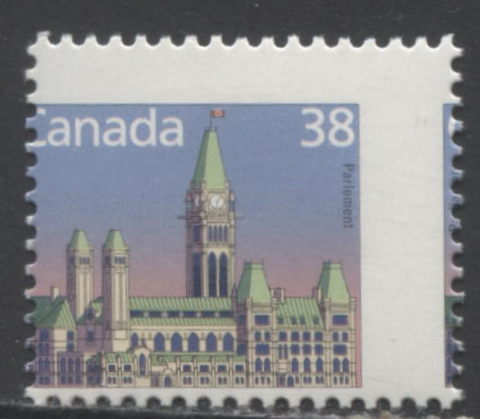 Canada 1165T2 38c Parliament, 1988-1992 Mammal and Architecture Issue, A Fine NH Single Showing G4aR Tagging Error