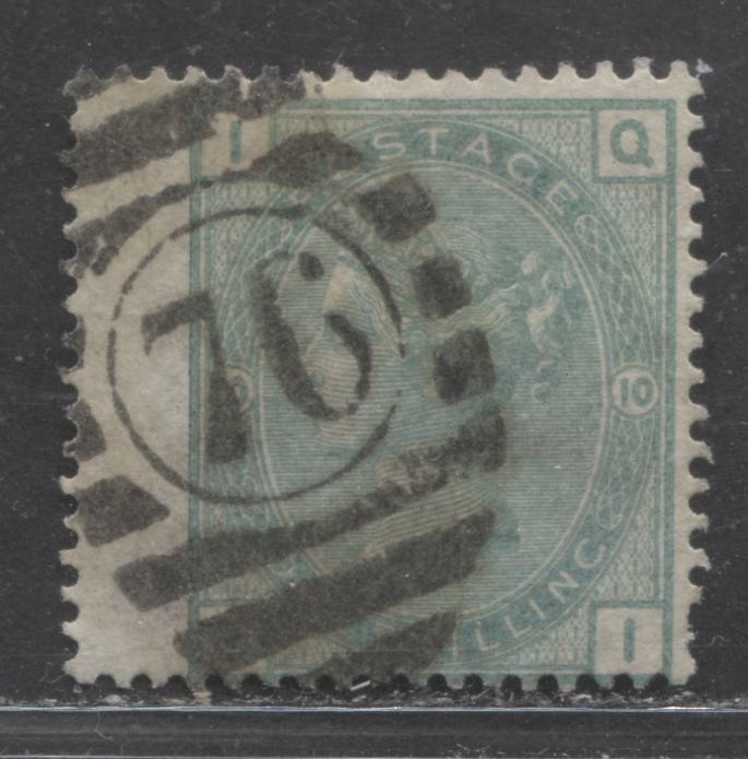 Great Britain SC#64 (SG#150) 1/- Sea Green 1873-1880 Large Coloured Corner Letters, Plate 10 Printing, Spray Of Rose Wmk,#76 London District Cancel, A Very Good Used Example, Estimated Value $50