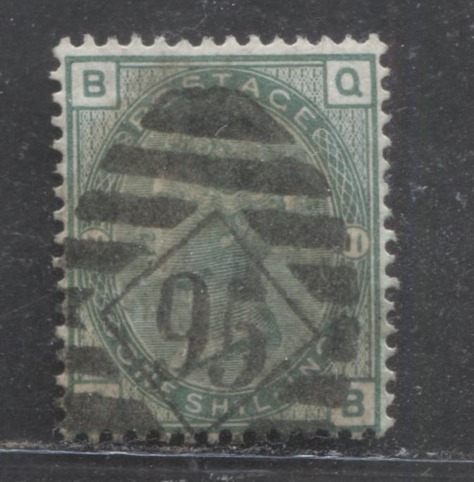 Great Britain SC#64 (SG#148) 1/- Deep Green 1873-1880 Large Coloured Corner Letters, Plate 11 Printing, Spray Of Rose Wmk, #95 London District Cancel, A Very Good Used Example, Estimated Value $60