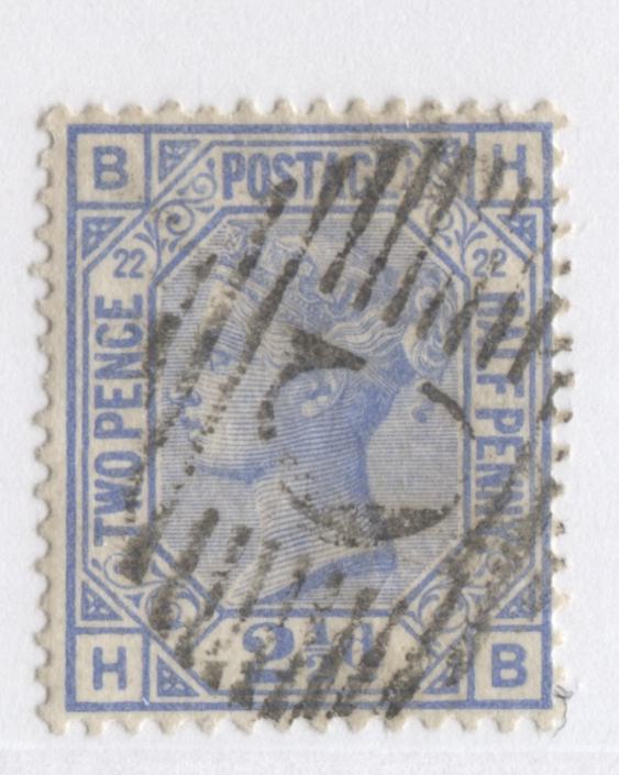 Great Britain SC#82 (SG#157) 2 1/2d Blue 1880-1883 Large Coloured Corner Letters, British Levant Z83, Plate 22 Printing, Imperial Crown Wmk, Constantinpole Cancel, A Very Fine Used Example, Estimated Value $10