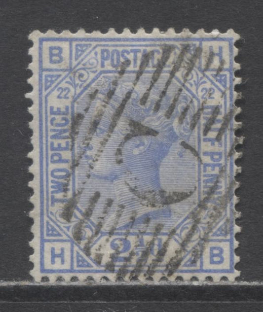 Great Britain SC#82 (SG#157) 2 1/2d Blue 1880-1883 Large Coloured Corner Letters, British Levant Z83, Plate 22 Printing, Imperial Crown Wmk, Constantinpole Cancel, A Very Fine Used Example, Estimated Value $10