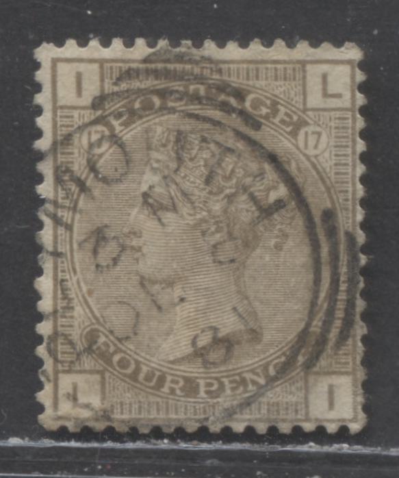 Lot 311 Great Britain SC#84 (SG#160) 4d Grey Brown 1880-1883 Large Coloured Corner Letters, Plate 17 Printing, Imperial Crown Wmk, A Very Fine Used Example, Click on Listing to See ALL Pictures, Estimated Value $75