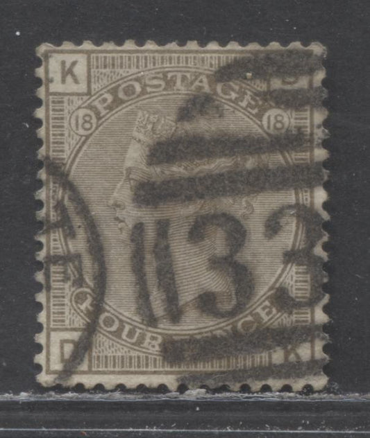 Great Britain SC#84 (SG#160) 4d Grey Brown 1880-1883 Large Coloured Corner Letters, Plate 18 Printing, Imperial Crown Wmk, A Very Good - Fine Used Example, Click on Listing to See ALL Pictures, Estimated Value $25