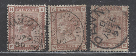 Great Britain SC#79 (SG#166) 1d Venetian Red 1880-1881 Postage Issue , Imperial Crown Wmk, CDS Cancels, 3 Fine Used Examples, Click on Listing to See ALL Pictures, Estimated Value $22