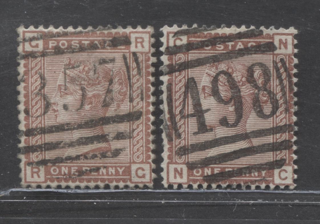 Great Britain SC#79 (SG#166) 1d Brown Shades 1880-1881 Postage Issue , Imperial Crown Wmk, 2 Fine/Very Fine Used Examples, Click on Listing to See ALL Pictures, Estimated Value $22