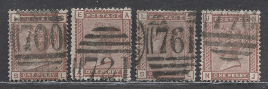 Great Britain SC#79 (SG#166) 1d Red Brown 1880-1881 Postage Issue , Imperial Crown Wmk, England & Wales Cancels, 4 Fine Used Examples, Click on Listing to See ALL Pictures, Estimated Value $30