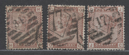 Great Britain SC#79 (SG#166) 1d Red Brown 1880-1881 Postage Issue , Imperial Crown Wmk, London District Diamond Grid Cancels, 3 Fine/Very Fine Used Examples, Click on Listing to See ALL Pictures, Estimated Value $30