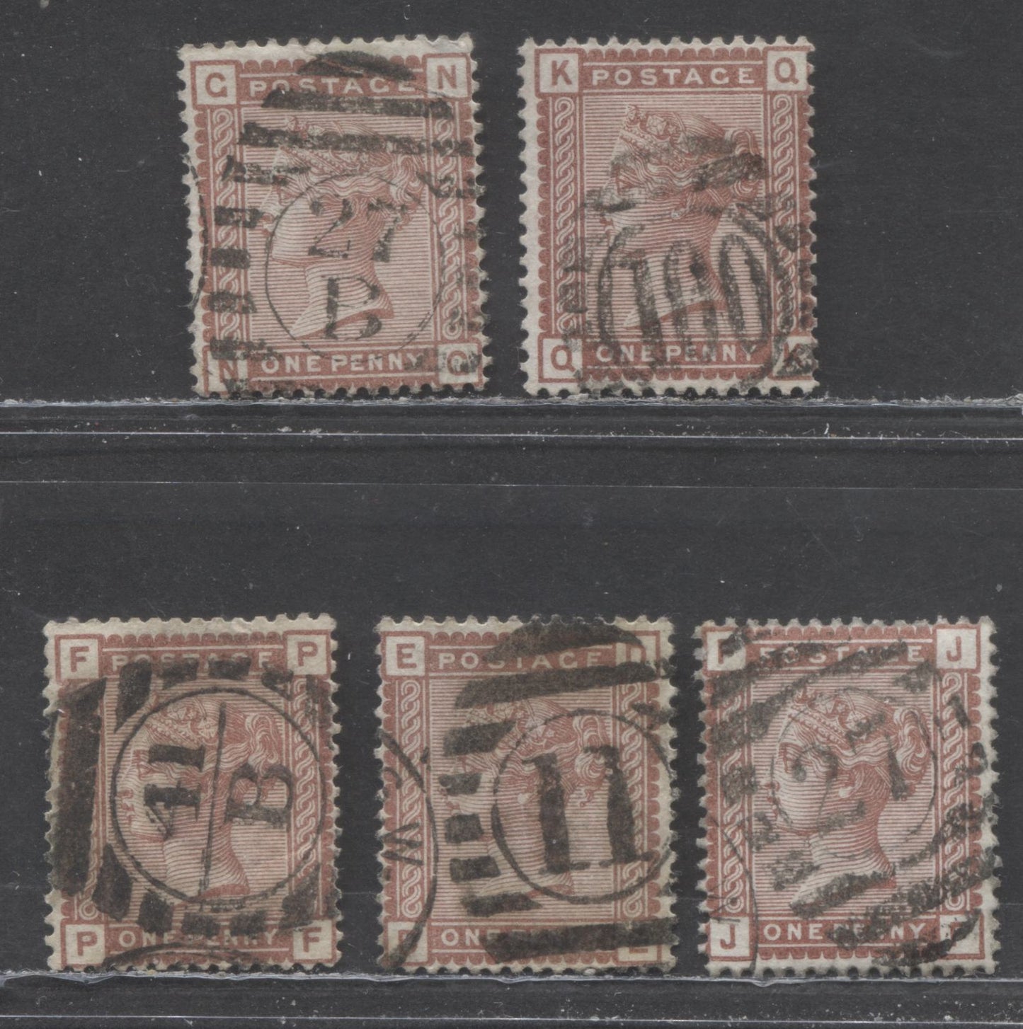 Great Britain SC#79 (SG#166) 1d Red Brown 1880-1881 Postage Issue , Imperial Crown Wmk, London District Diamond Grid Cancels, 5 Fine Used Examples, Click on Listing to See ALL Pictures, Estimated Value $37