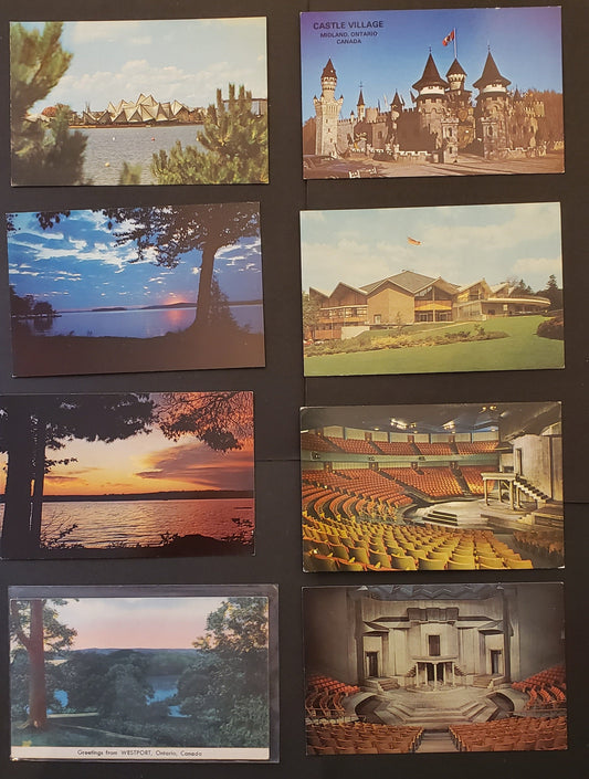 Group Of 8 Canadian Postcards Featuring Scenes Of Varioius Areas Of Ontario. Our Estimated Value Is $8.