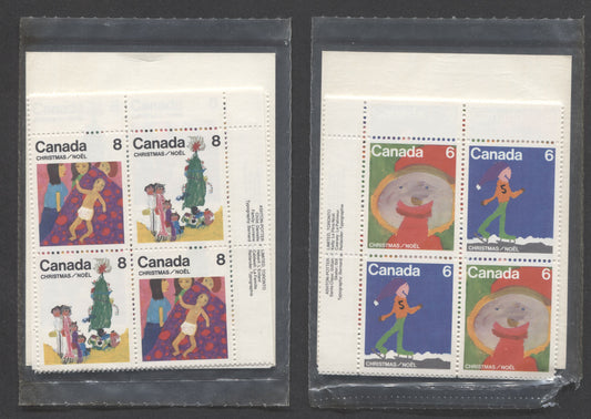 Canada #675a, 677a 6c & 8c Multicolored Santa Clause - Family & Christmas, 1975 Christmas, 2 VFNH Sealed Packs Of Plate Blocks Both HF/HF Papers With DF Insert Cards Type 2A, Unitrade Cat. As Blocks $9