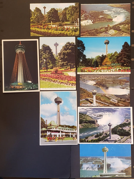 Group Of 7 Canadian Postcards Featuring The Skylon Tower In Niagara Falls, Ontario Through Multiple Eras. Our Estimated Value Is $7.