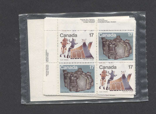 Canada #836a 17c Multicolored Summer Tent & Building An Igloo, 1979 Inuit - Shelter & Community, A VFNH Sealed Pack Of Plate Blocks On DF/DF Paper With Type 4A LF Insert With Larger Font, Unitrade Cat. As Blocks $7