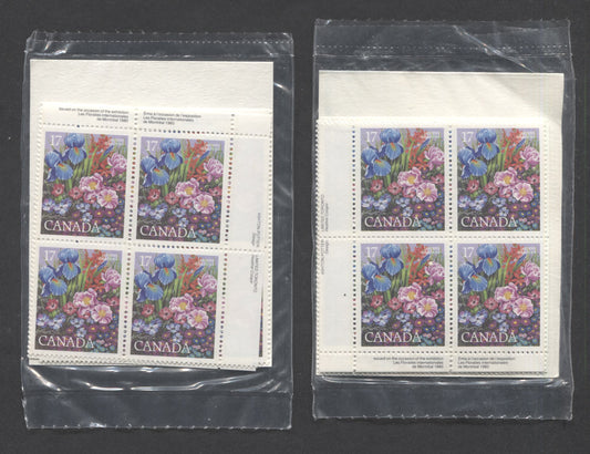 Canada #855 17c Multicolored Flower Garden, 1980 International Events, 2 VFNH Sealed Packs Of Plate Blocks On DF/DF Paper With Type 4A DF & LF  Inserts With Larger Font, Unitrade Cat. As Blocks $14