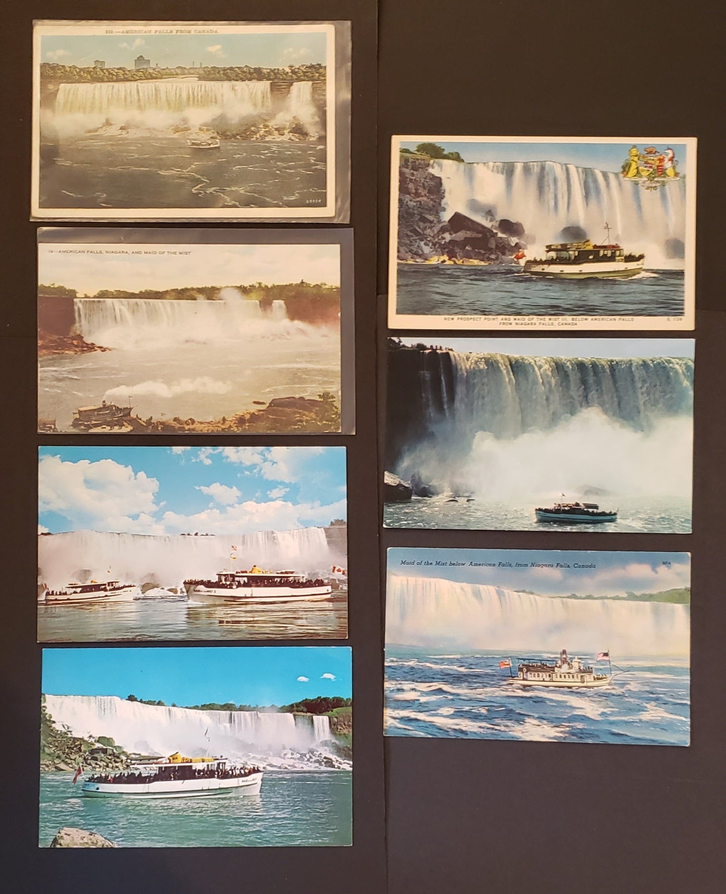 Group Of 7 Canadian Postcards Featuring Scenes Of Both American And Horseshoe Falls In Niagara Falls With Maid Of The Mist Variations. Our Estimated Value Is $7.