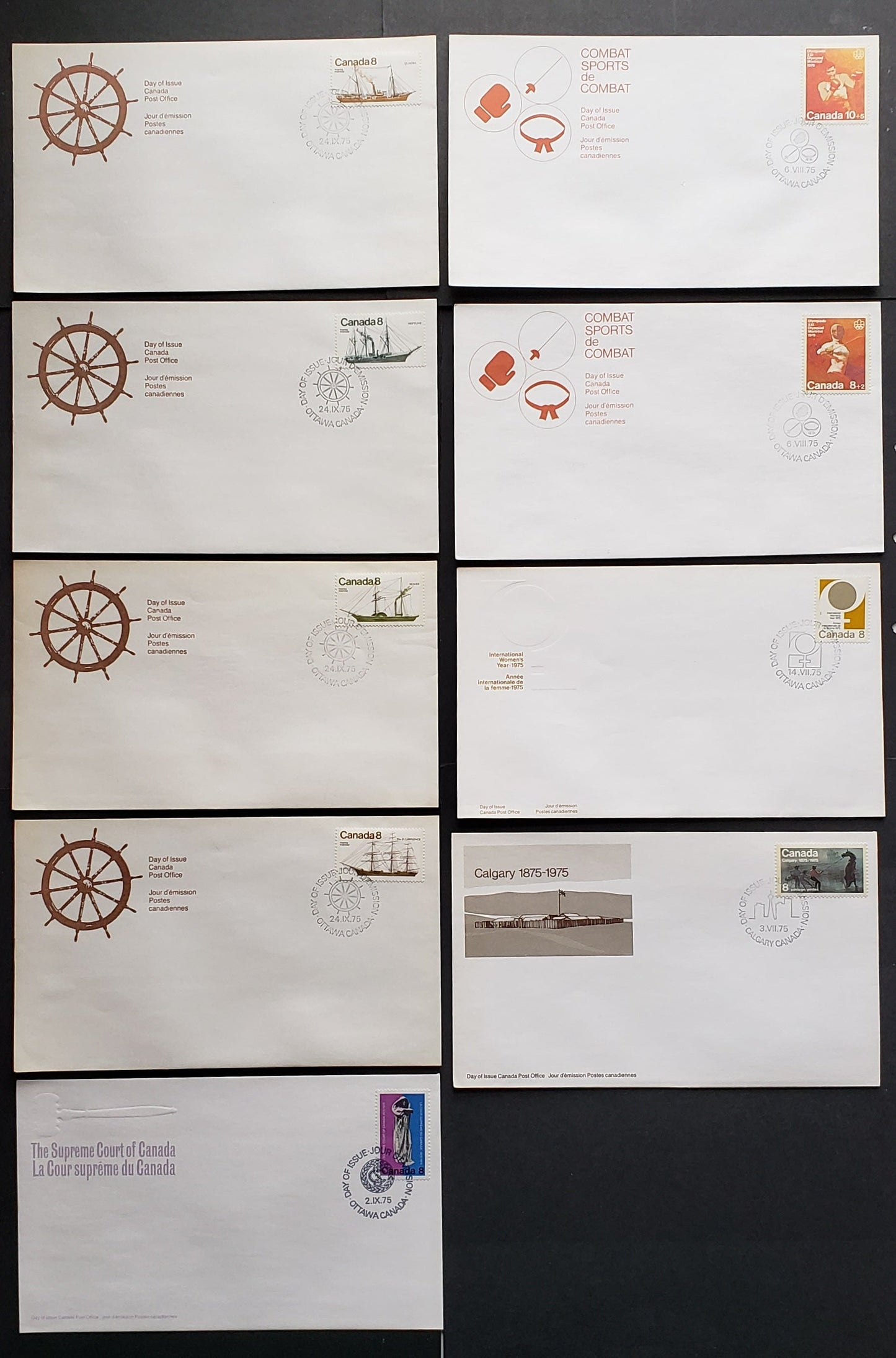 Lot 282 Canada #667-680 6c-15c Multicoloured Various Designs 1975 Commemoratives & Semi Postals, 19 Canada Post First Day Covers Franked With Singles, DF, LF, MF & HF Paper, DF & HB Envelopes, Cat. Value $16.95