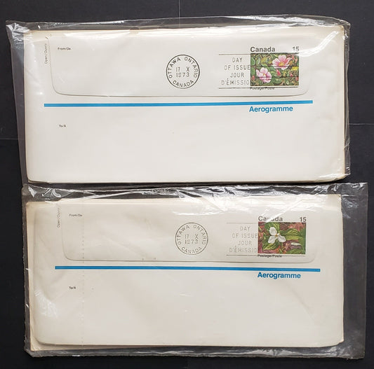 Two Sealed Packs Containing Floral Aerogrammes From Series A and B With October 17, 1973 First Day Cancels