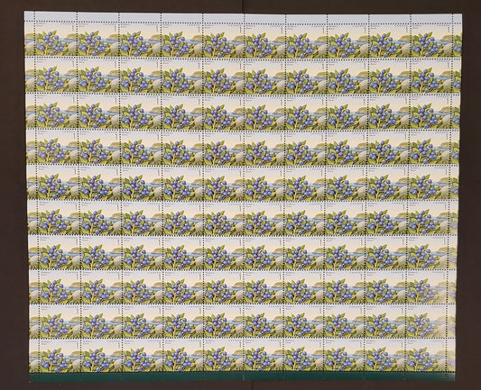 Canada #1349i 1c Multicoloured Blueberries, 1992 Edible Berry Definitives, Field Stock Sheet Stock Sheet Of 100, NF/DF Coated Paper, CBN Printing, VF-75 NH, Folded Down Middle,  Unitrade Cat. As Singles $25, Without The Listed Varieties