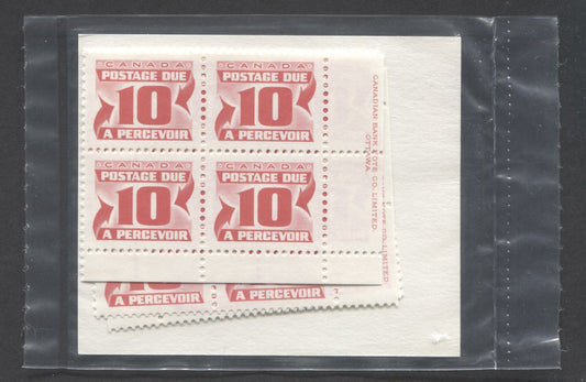 Canada #J35a 10c Carmine Rose 1977-1978 Fourth Centennial Red Postage Due Issue, Canada Post Sealed Pack of Inscription Blocks on DF Paper, With MF Type 3A Insert Cards, VFNH, Unitrade Cat. $6