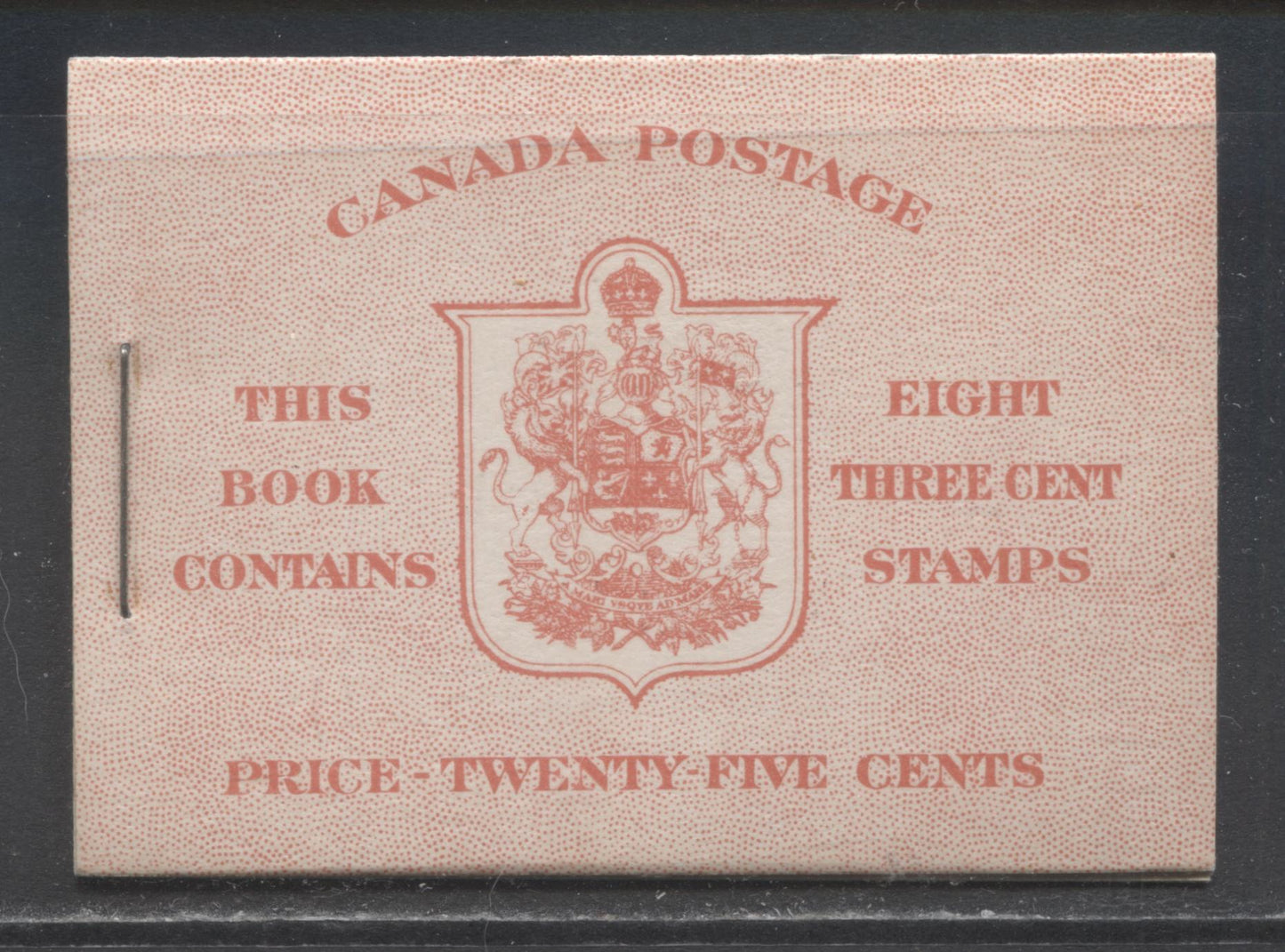 Canada #BK30cE 1937-1942 Mufti Issue, Complete 25c English Booklet, 2 Panes of 4 + 2 Labels of 3c Carmine, 6c Rate Page, Vertical Wove Paper, Type II, Front Cover Type IIf