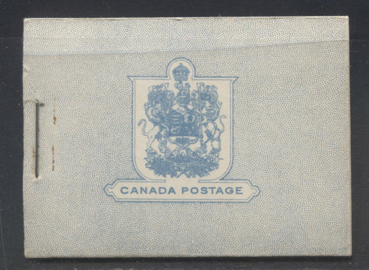 Canada #BK31bE 1937-1942 Mufti Issue, Complete 25c English Booklet, 1 Pane of 4 + 2 Labels of 1c, 2c and 3c, No Rate Page,  17 mm Staple, Horizontally Ribbed Paper, Type 1 Blue Covers