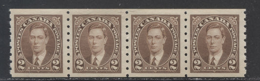 Canada #239 2c Brown King George VI, 1937 King George VI Coil Stamp Issue, A VFNH Strip Of 4 $45