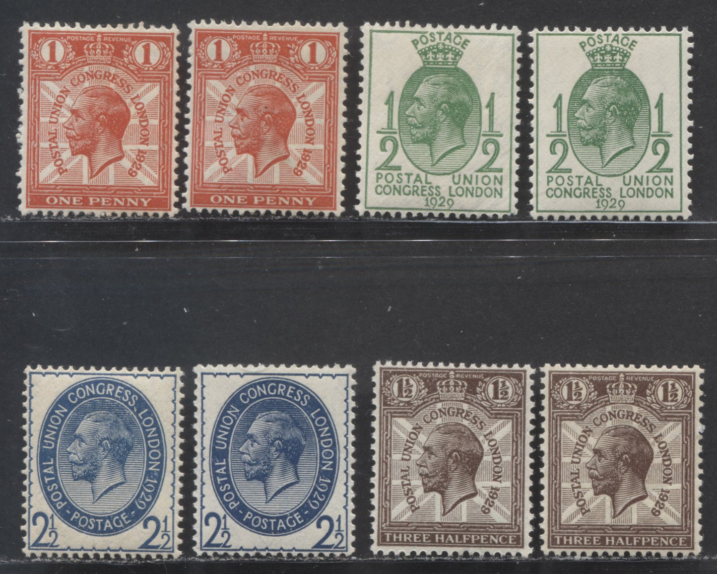 Great Britain SC#205-208 1929 Ninth UPU Congress, Plus Additional Shade Variation Of Each, Block Cypher Watermark, 8 VFOG Singles, Click on Listing to See ALL Pictures, 2022 Scott Classic Cat. $21.4