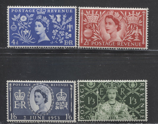 Great Britain SC#313-316 1953 Coronation, , 4 VFNH Singles, Click on Listing to See ALL Pictures, 2022 Scott Classic Cat. $16.35 USD