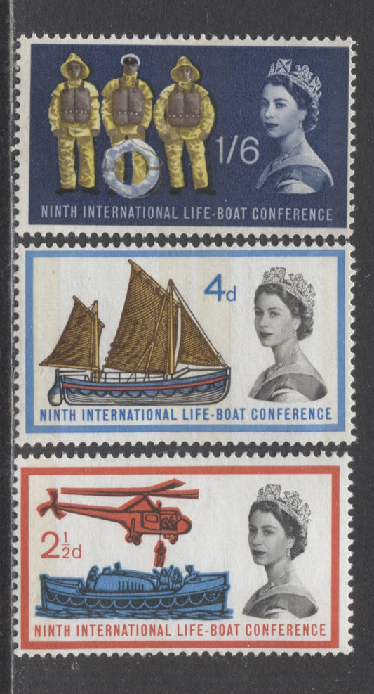 Great Britain SC#395p-397p 1963 Lifeboat Conference, Phosphor Tagged Stamps, 3 F/VFNH Singles, Click on Listing to See ALL Pictures, Estimated Value $25 USD