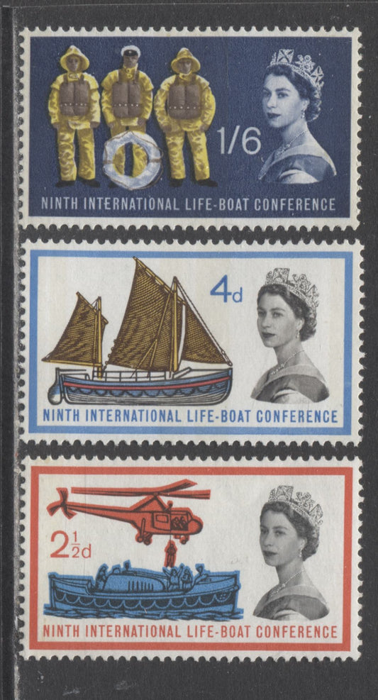 Great Britain SC#395p-397p 1963 Lifeboat Conference, Phosphor Tagged Stamps, 3 VFLH Singles, Click on Listing to See ALL Pictures, Estimated Value $15 USD