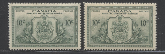 Lot 91 Canada #E11 10c Green, 1946 Special Delivery - War Issue, 2 VFNH Singles On Cream And Deep Cream Papers With Semi-Gloss Cream Gum