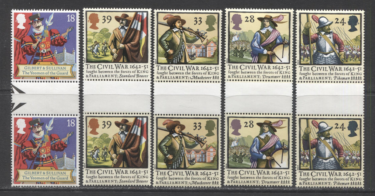 Great Britain SG#1620-1633 1992 Civil War, Gilbert & Sullivan, Environment & Euro Market, 14 VFNH Gutter Pairs, Click on Listing to See ALL Pictures, Estimated Value $20.5 CDN