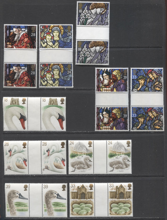 Great Britain SG#1634-1643 1992-1993 Christmas & Abbotsburg Swannery, 10 VFNH Gutter Pairs, Click on Listing to See ALL Pictures, Estimated Value $18.75 CDN