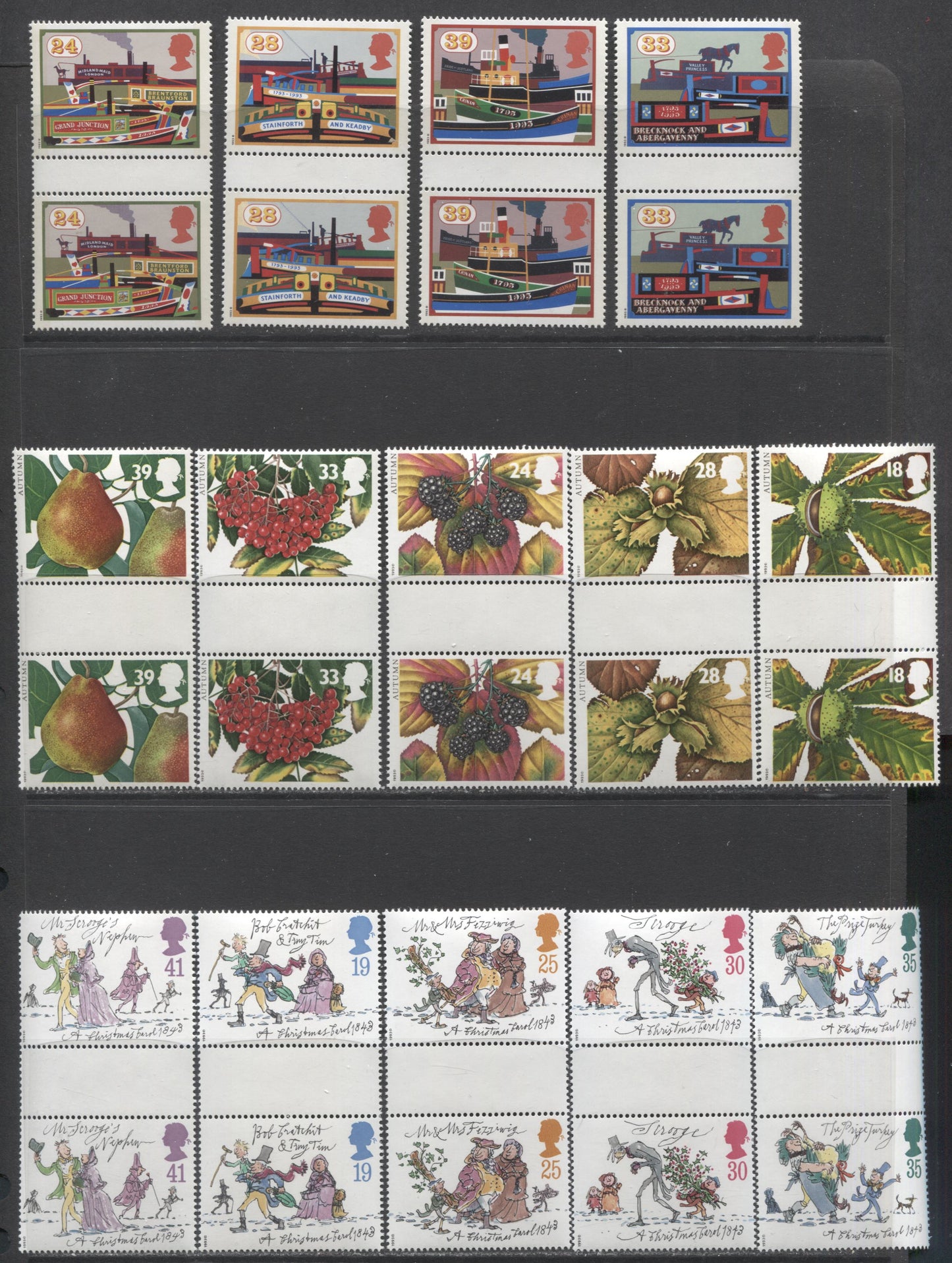 Great Britain SG#1775-1794 1993 Inland Waterways, Autumn & Christmas, 14 VFNH Gutter Pairs, Click on Listing to See ALL Pictures, Estimated Value $19.9 CDN