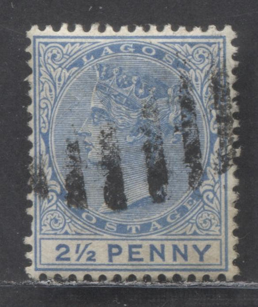 Lagos SC#19a 2.5d Blue 1887-1902 Bicolored, Crown CA Watermark, Perf 14 Comb, Larger Letters From Scarce Pre-1891 Printing, A Very Fine Used Example, Click on Listing to See ALL Pictures, 2022 Scott Classic Cat. $57.5 USD