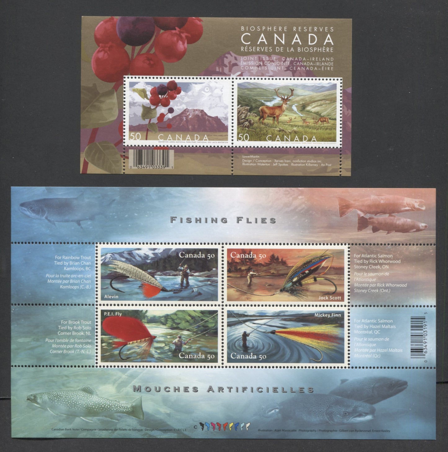 Lot 374 Canada #2084,2087,2091,2106b,2110, 2005 Year Of The Rooster - Homer Watson Issues,  5 VFNH Souvenir Sheets On NF/NF Paper $25