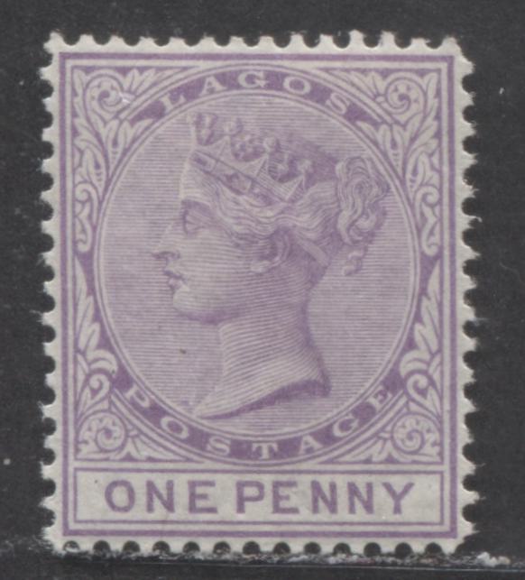 Lagos SC#7 1d Lilac 1876 Queen Victoria, From 1 Of 3 Printings Made, 54,660 Issued. Plates Printed In Same Color. Perf 14 Line, Crown CC Wmk, A VFLH Example, Click on Listing to See ALL Pictures, 2022 Scott Classic Cat. $50 USD