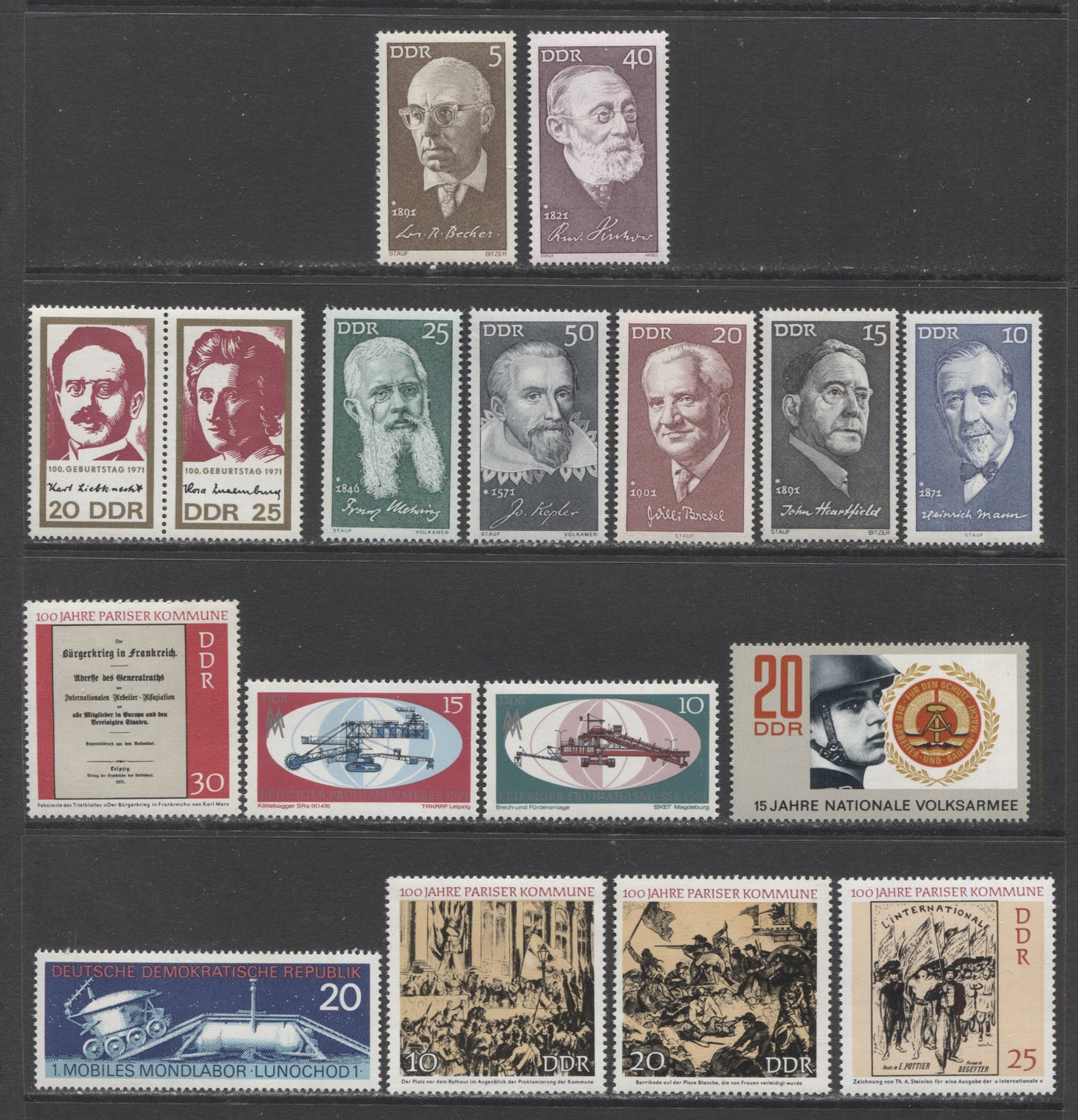 German Democratic Republic SC#1270/1313 1971 Portraits - Uniced, 39 VFNH Singles, Pair & Gutter Pair, Click on Listing to See ALL Pictures, 2017 Scott Cat. $17.8 USD