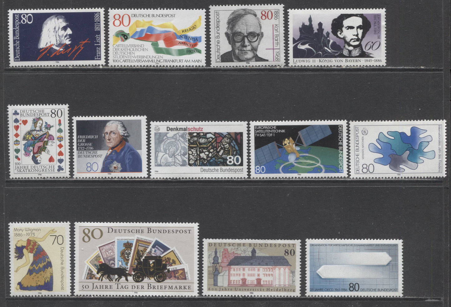 Germany SC#1460/1474 1986 Commemoratives, 13 VFNH Singles, Click on Listing to See ALL Pictures, 2022 Scott Classic Cat. $22.95 USD