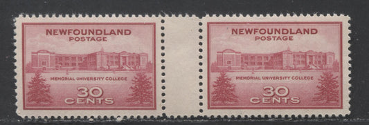 Newfoundland #267i 30c Carmine Memorial University College, 1943 University Issue, A VFNH Gutter Pair