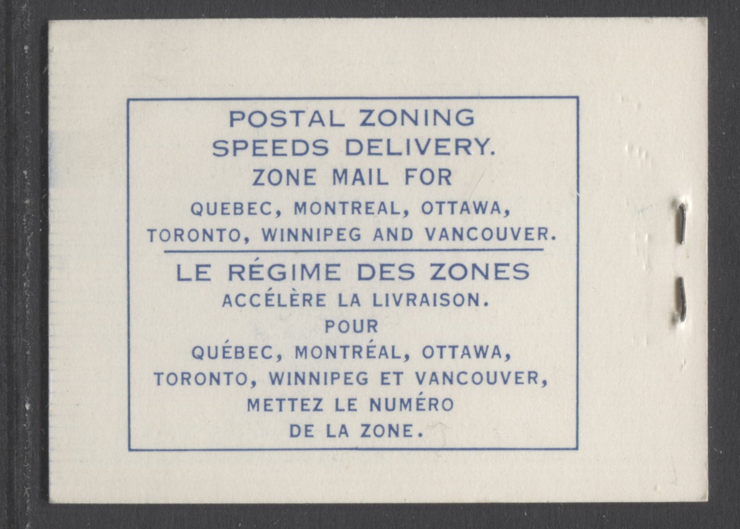 Canada #BK52f 1962-1967 Cameo Issue, a VFNH Booklet Containing A 5c Pane of 5 + Label, Type IV LF-fl Cover, 65mm Wide Design, DF Pane, HB Interleaving, 12.5mm Staple