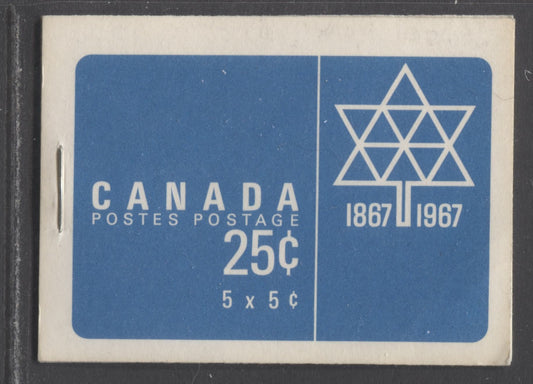 Canada #BK52e 1962-1967 Cameo Issue, a VFNH Booklet Containing A 5c Pane of 5 + Label, Centennial Cover, DF Pane, HB Interleaving, 12.5mm Staple