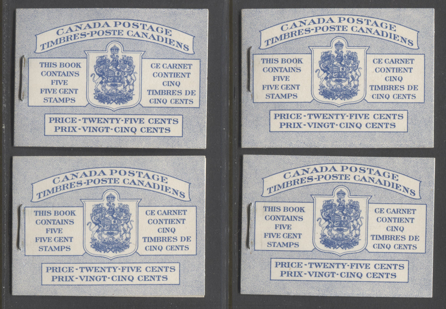 Canada #BK48a 1954 Wildlife Week Issue Complete 25c, 4 Bilingual Booklets Containing 1 Pane of 5 + Label of the 5c Ultramarine Beaver, Harris Front Covers IIIg & IIIh, Back Cover Mi & Mii