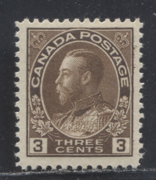 Lot 22 Canada #108 3c Brown, 1911 - 1925 King George V Admiral Issue, A VFNH Single Wet Printing, Natural Streak In Gum, Not A Distubance